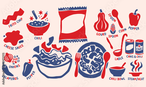 American Viral Snack Vintage 1930s Rubber Hose Style Pie and Chili Cheese Corn Chip Doodle Set