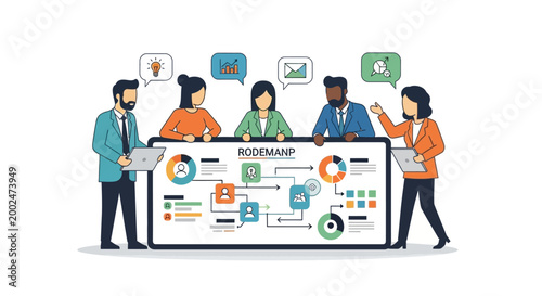 Business people discussing data presentation.