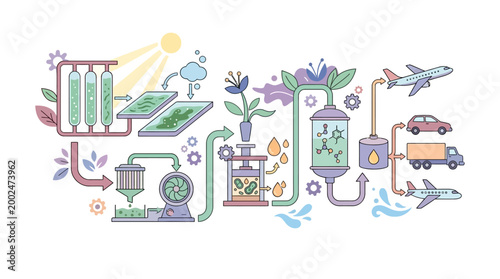 Sustainable Energy Production - Illustrated Diagram of Renewable Resources.