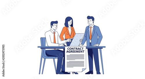Business people discussing a contract agreement.