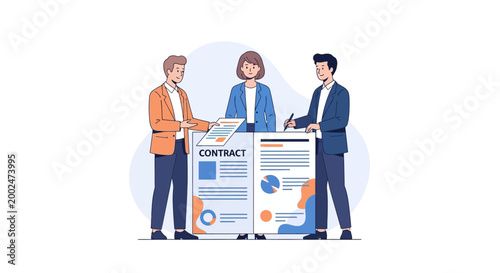 Business people signing a contract document.