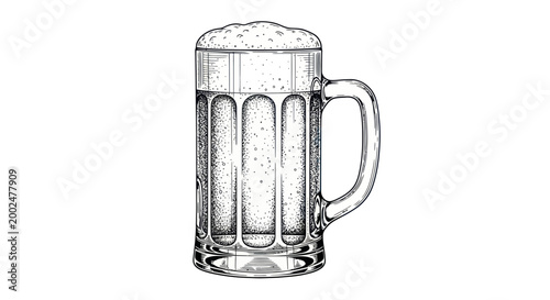 Bild auf Leinwand Hand-drawn sketch of a frothy beer mug with condensation, isolated on white