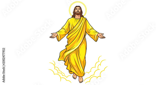Jesus Christ Ascending, Divine Light, Heavenly Figure, Religious Illustration