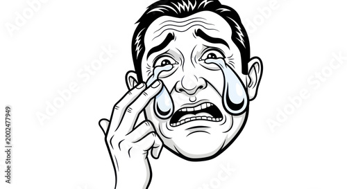 Man Crying Heavily, Wiping Tears, Expressing Deep Sadness and Distress