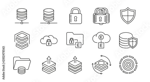 Digital security icons and symbols.