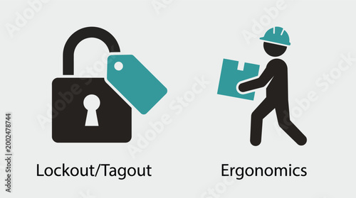Vector graphic illustration of Safety icons for lockout and ergonomic practices Vector
