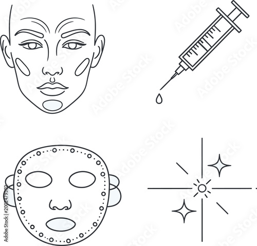 Set of cosmetic dermatology and skincare procedure icons.