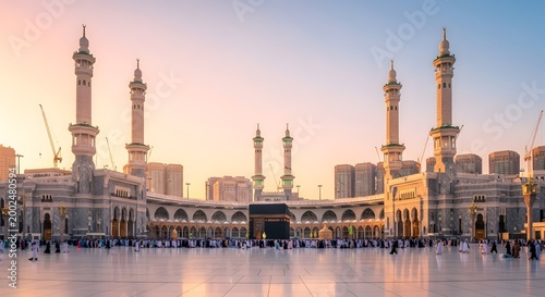 The majestic masjid al haram in mecca saudi arabia at sunset