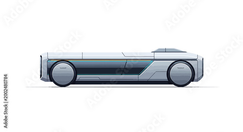 Side profile of a futuristic white autonomous electric transport vehicle concept