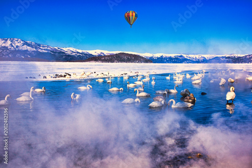 厳冬期の凍てついた屈斜路湖の景観