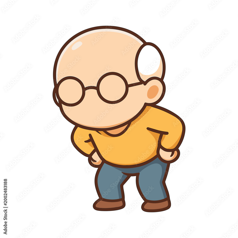Naklejka premium Cartoon bald man standing with glasses