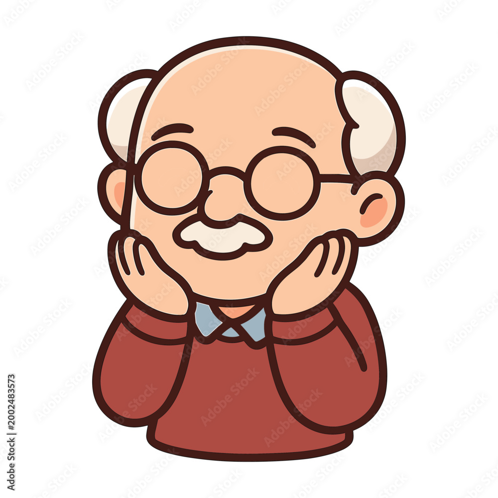 Fototapeta premium Smiling elderly man with glasses thinking flat vector illustration