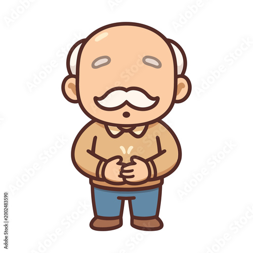 cartoon elderly man with mustache standing