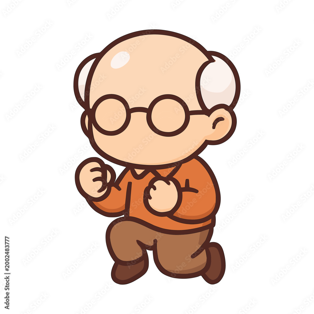 Naklejka premium Old man character with glasses and clenched fists cartoon