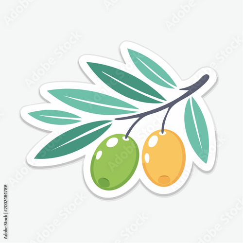 Olive Branch with Green and Yellow Olives