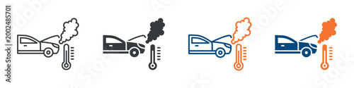Engine Overheat Icon Set Multiple Style Collection