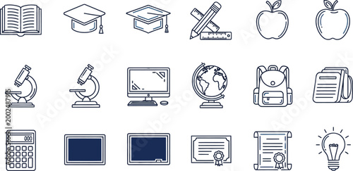 Set of education and school line icons for learning.