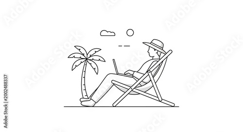 Man sitting on beach chair relaxing.