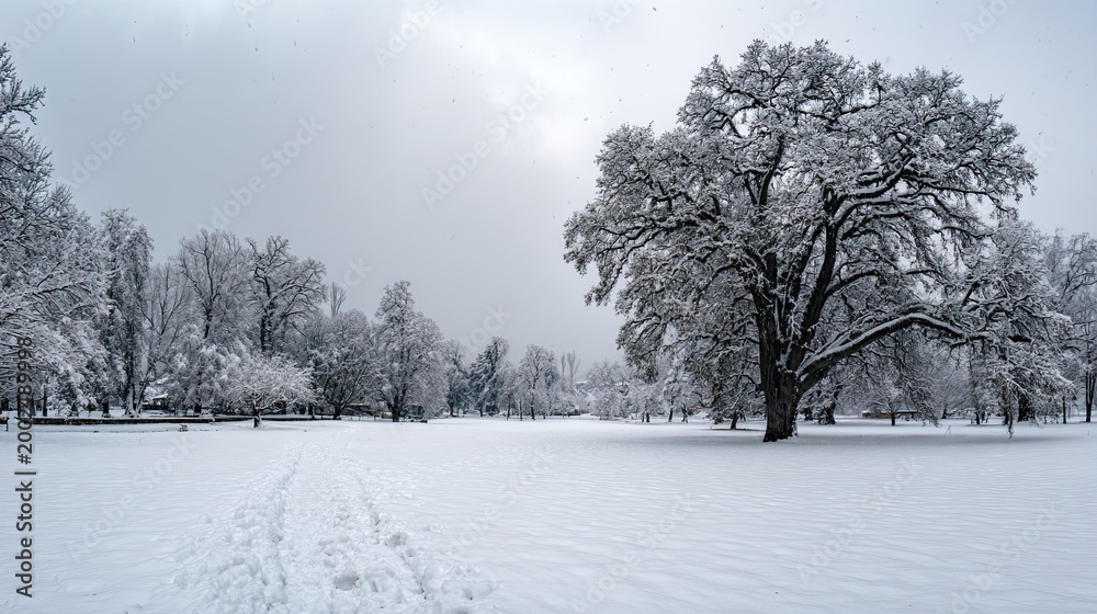 Fototapeta premium Turkey Oak - Snowy Winter Landscape Nature