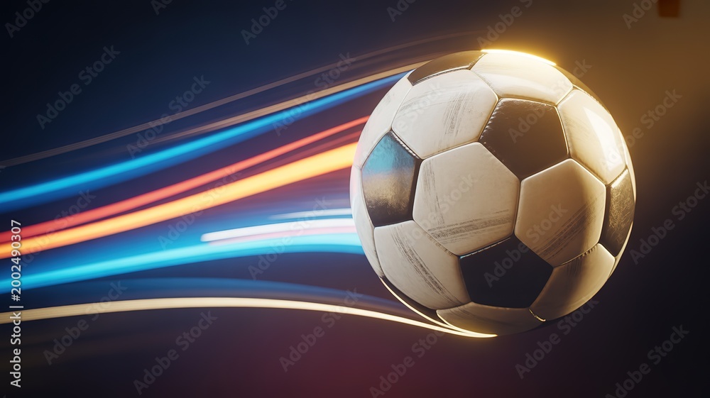 Naklejka premium Dynamic World Cup Football Match Scene With Vibrant Green Pitch Intense Player Action And Cheering Crowd Captured Mid Game For Sports Themed Content Projects