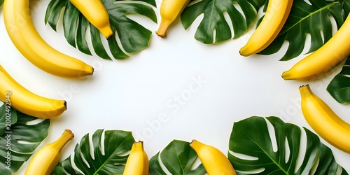 Tropical Bananas and Monstera Leaves Frame