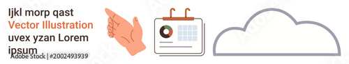 Task management, scheduling, cloud storage, digital planning, workflow organization, project management. A hand pointing to a calendar and cloud symbol. Task management and scheduling concept