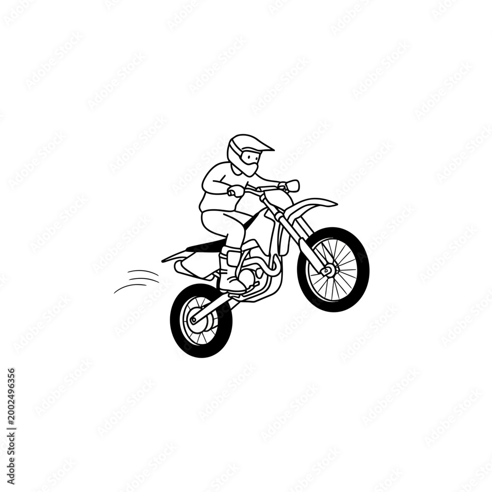 Obraz premium Motocross Rider Performing a Jump Vector Line Art