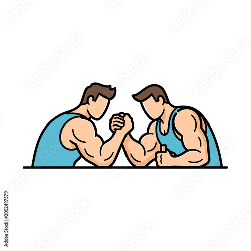 Two Muscular Men Arm Wrestling Competition Vector Illustration