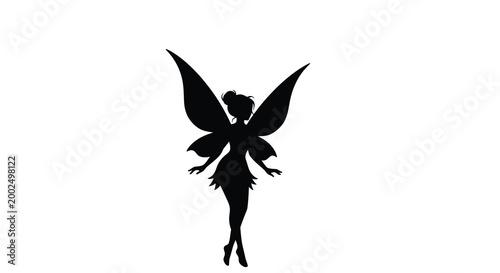 fairy silhouette with wings and flowing dress silhouette