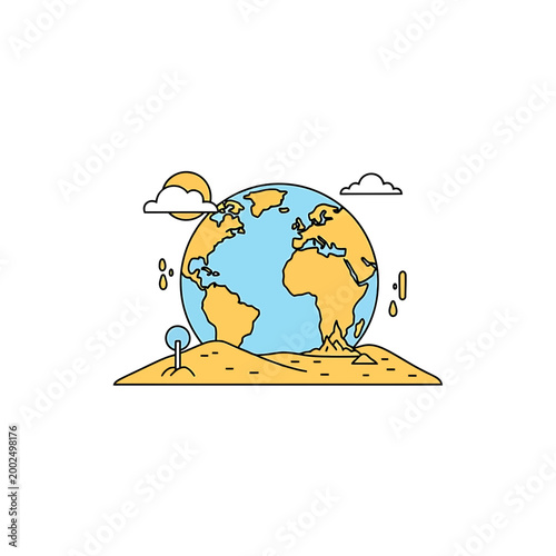 Earth globe on desert landscape representing global warming concept