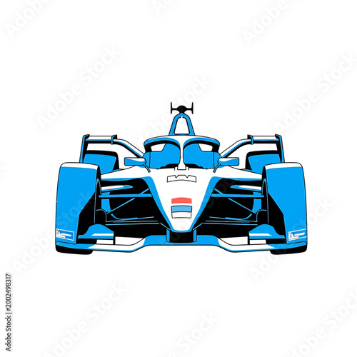 Blue electric formula racing car front view vector illustration
