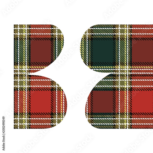 Decorative Letter B with Traditional Red and Green Tartan Pattern