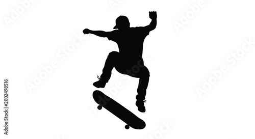 skateboarder performing trick silhouette high quality professional detailed