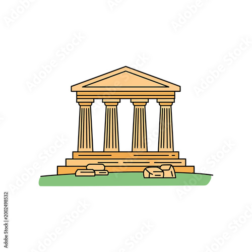 Ancient Classical Temple with Columns Vector Illustration