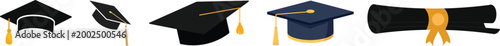 graduation cap icon set, university or college graduation hat icon, student graduation cap , student hat outline and filled vector sign. Academic cap linear and full pictogram. Education symbol, logo