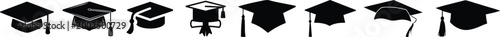 graduation cap icon set, university or college graduation hat icon, student graduation cap , student hat outline and filled vector sign. Academic cap linear and full pictogram. Education symbol, logo