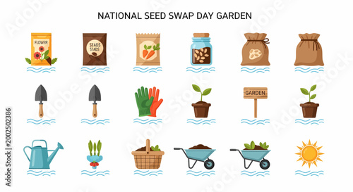 Tableau sur toile Gardening tools and supplies icons.