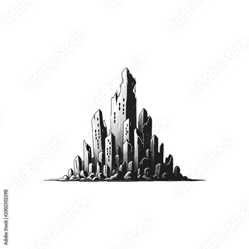 Post apocalyptic ruined city skyscraper vector illustration