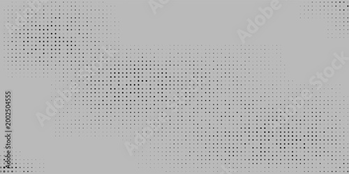 Black halftone wave background. Abstract grainy fluid texture. Dotted curved dot flow wallpaper. Grit swoosh overlay element for poster, banner, brochure, flyer, leaflet, template. Vector backdrop