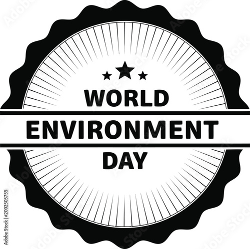 A decorative badge celebrating 'World Environment Day' with stars.