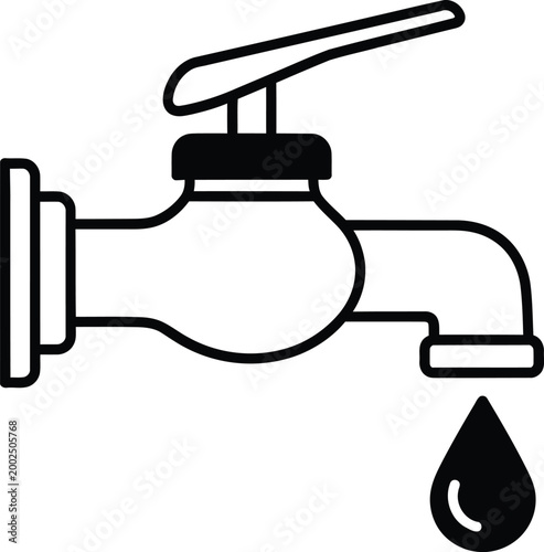 A simple outline of a water tap with a single drip.