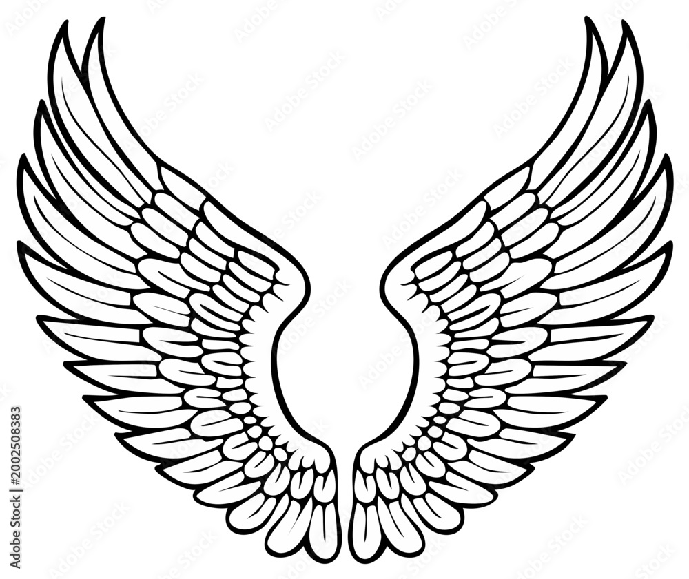 Fototapeta premium Stylized Angel Wings Design Illustration in Black and White