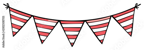 Decorative banner with red and white striped triangles for celebration and festive occasions.