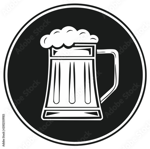 Foamy Beer Mug Icon Inside Black and White Circle For Lager Or Ale