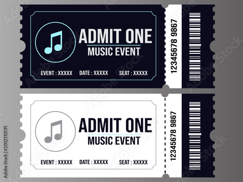 Music event tickets, admit one, concert passes, event stubs, ticket stubs