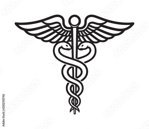 Caduceus Medical Symbol with Wings and Snakes.