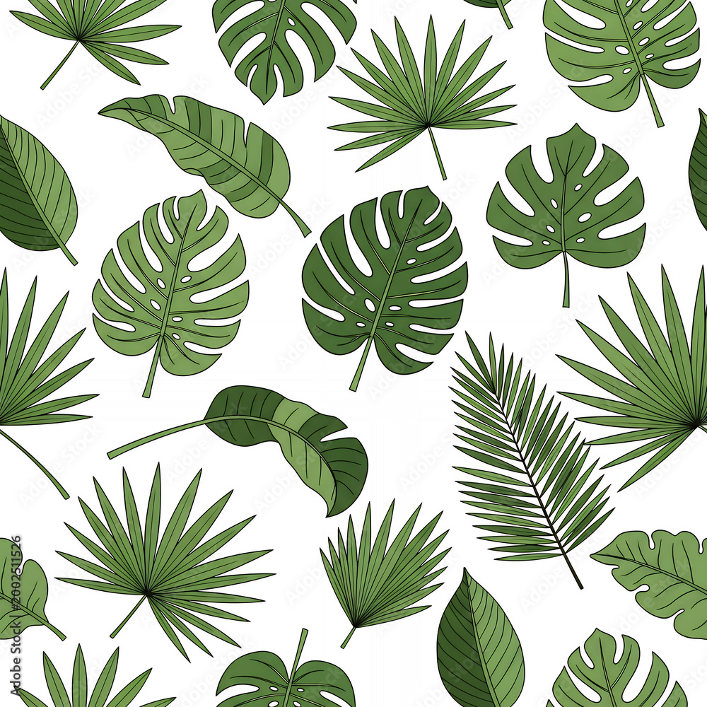 Fototapeta premium Vibrant tropical green leaves seamless pattern exotic botanical summer decor background design