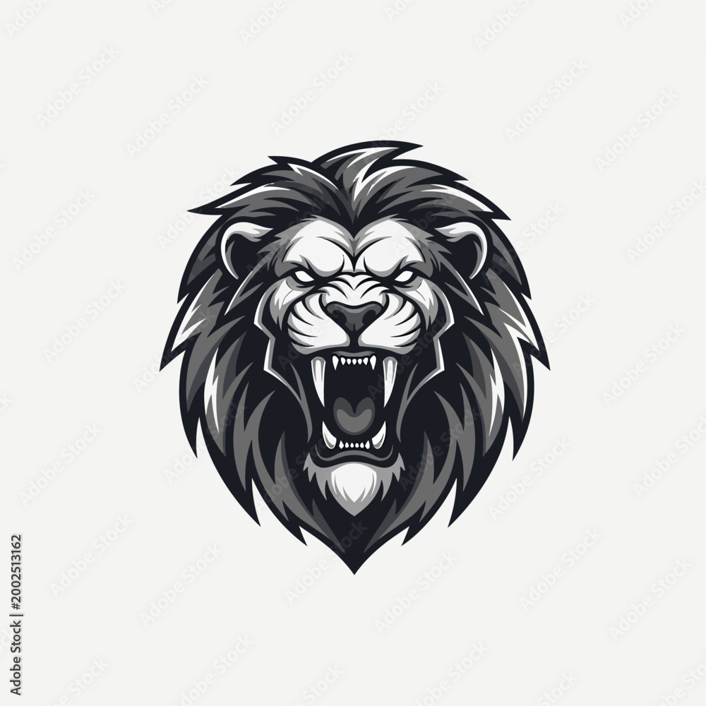 Obraz premium Fierce Lion Head Emblem Roaring Aggressively.