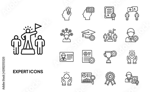 Expert Dash Line Icon Set Professional Skill Expertise Business