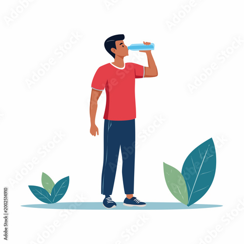 ミネラルウォーターを飲んで水分補給をする男性（健康・多様性）